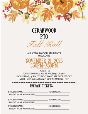 PTO Fall Ball 11/21/25 5:30-7:30 Admission $2